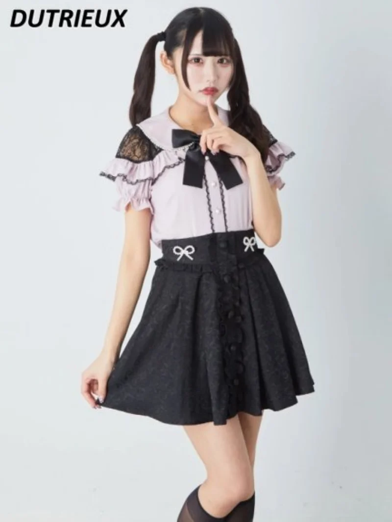

Новинка лета 2023, Милая Мини-юбка в японском стиле для девушек, трапециевидная Съемная короткая юбка с жемчужным бантом и высокой талией, стройнящая