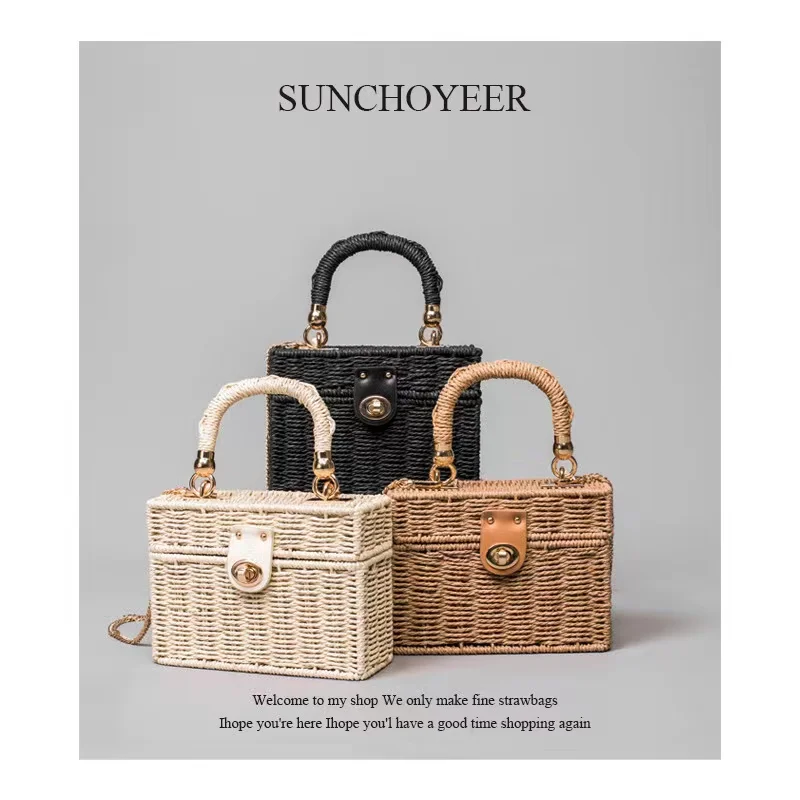 Fashion Box Rattan Women Handbags Chain Wicker Woven Shoulder Crossbody Bags Summer Beach Straw Bag Casual Lady Small Purse 2021
Fashion Box Rattan Women Handbags Chain Wicker Woven Shoulder Crossbody Bags Summer Beach Straw Bag Casual Lady Small Purse 2021