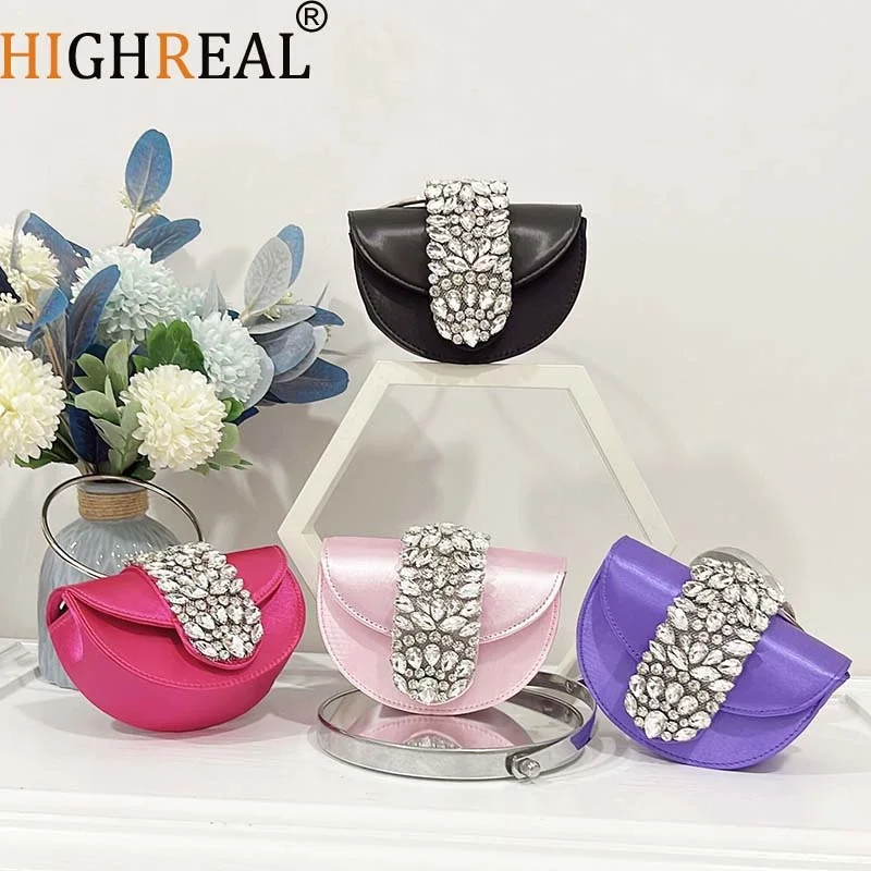 Shiny Rhinone Half Round Satin Bags Women Elegant Boutique Metal Ring Handle Evening Clutch Purses And Handbags Wedding Party
Shiny Rhinone Half Round Satin Bags Women Elegant Boutique Metal Ring Handle Evening Clutch Purses And Handbags Wedding Party