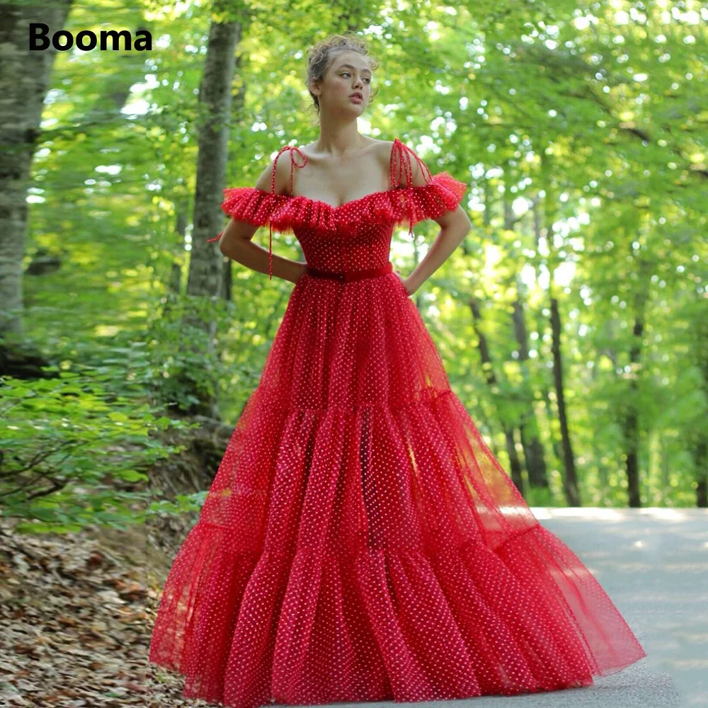 Booma Red Dotted Tulle Long Prom Dresses Off the Shoulder Ruffles Tiered A-Line Maxi Party Dresses Formal Prom Gowns
Booma Red Dotted Tulle Long Prom Dresses Off the Shoulder Ruffles Tiered A-Line Maxi Party Dresses Formal Prom Gowns