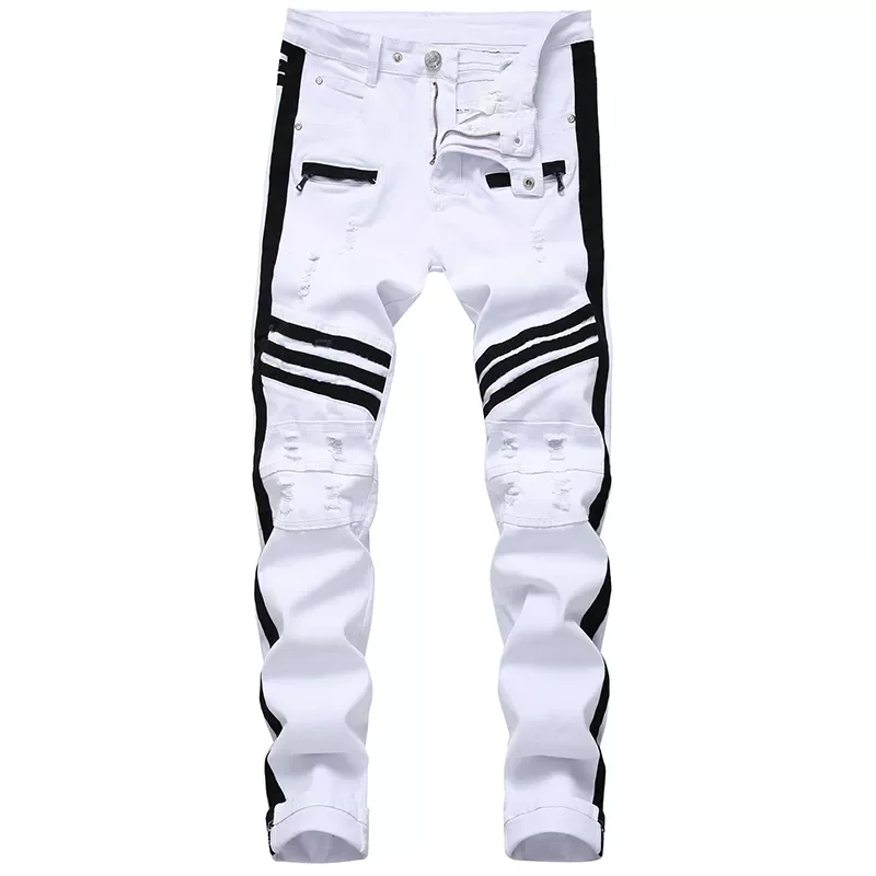 New White Men's Jeans Straight Denim Jeans with Zippers Contrast Color Stripe Male Pants Slim Plus Size Trousers
New White Men's Jeans Straight Denim Jeans with Zippers Contrast Color Stripe Male Pants Slim Plus Size Trousers