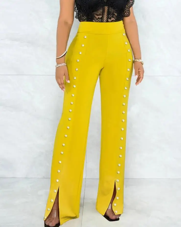 Sexy Hip Lift Loose Casual Trousers Elegant Baggy Pants Fashion Streetwear Pants for Women Beaded Split Hem High Waist Pants
Sexy Hip Lift Loose Casual Trousers Elegant Baggy Pants Fashion Streetwear Pants for Women Beaded Split Hem High Waist Pants