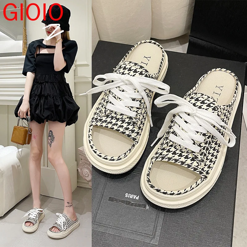 GIOIO Brand Luxury Designer Hollow White Slippers 2022 New Fashion Soft-soled Lace-up Plaid Canvas Shoes Slip-on Casual Sandals
GIOIO Brand Luxury Designer Hollow White Slippers 2022 New Fashion Soft-soled Lace-up Plaid Canvas Shoes Slip-on Casual Sandals