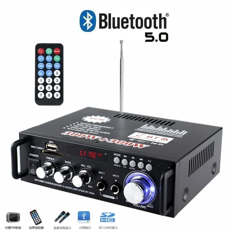 2Pcs/lot 600W 12V 220V USB Car bluetooth HiFi Stereo Audio Power Amplifier Remote Control for Car Auto Home Audio USB SD Flash
2Pcs/lot 600W 12V 220V USB Car bluetooth HiFi Stereo Audio Power Amplifier Remote Control for Car Auto Home Audio USB SD Flash