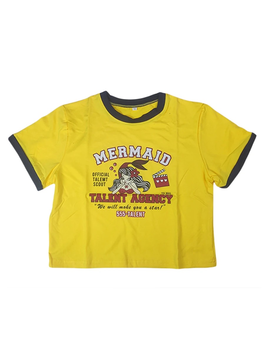 Women Mermaid Print Y2k Slim Crop Tops Contrast Color Round Collar Short Sleeve Pullover T-shirt
Women Mermaid Print Y2k Slim Crop Tops Contrast Color Round Collar Short Sleeve Pullover T-shirt