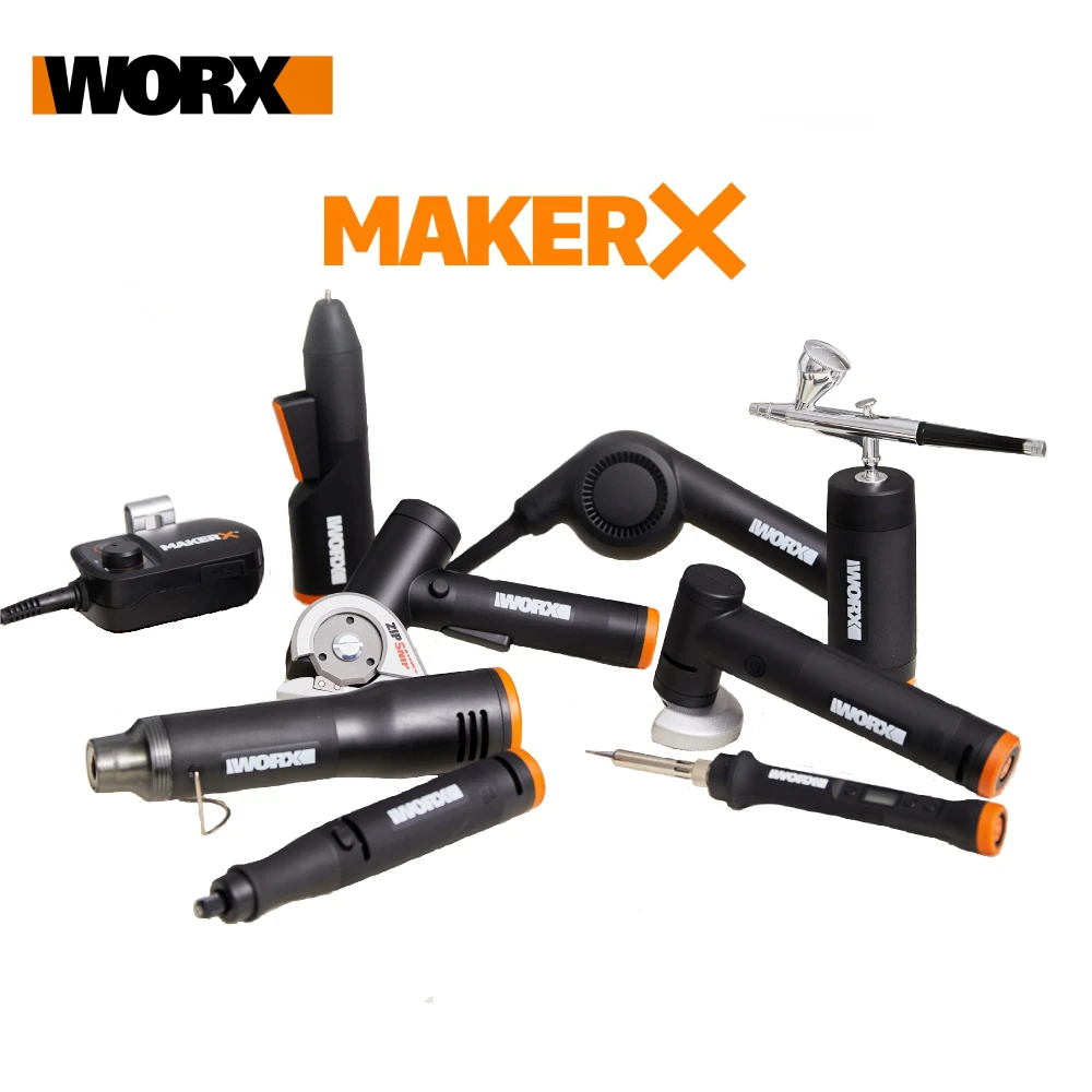 

Worx 20V MakerX Tool Set Rotary Tool Angle Grinder Air Brush Heat Gun Wood &Metal Crafter Rotary Cutter Hot Glue Gun Mini Blower