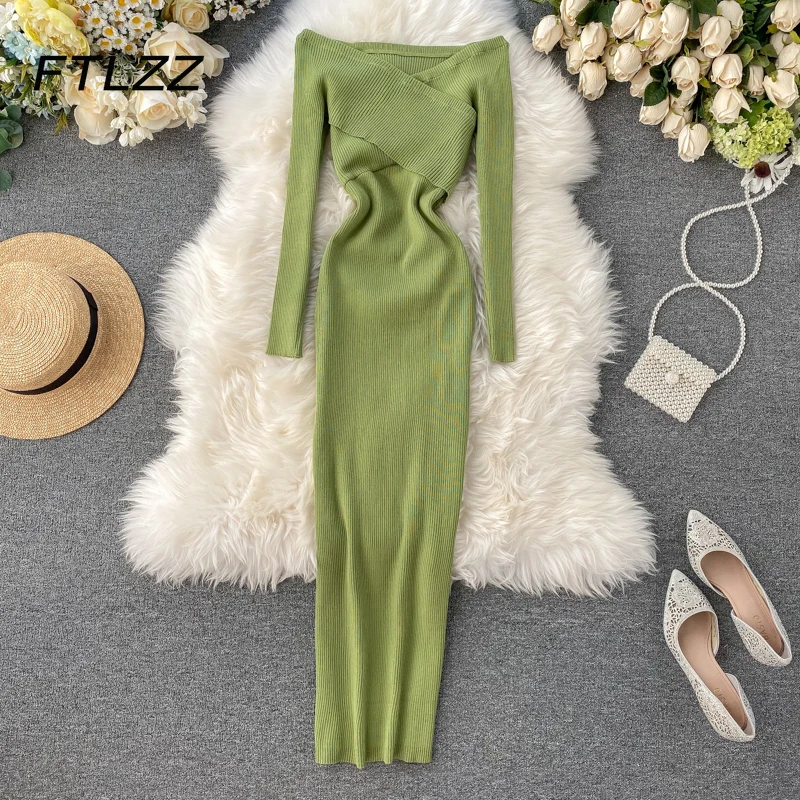 New Women Cross V Neck Knitting Dress Spring Autumn Sexy Off Shoulder Bodycon Dresses Woman Midi Dress Vestidos
New Women Cross V Neck Knitting Dress Spring Autumn Sexy Off Shoulder Bodycon Dresses Woman Midi Dress Vestidos