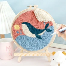 Whale Embroidery Kit DIY Punch Needle Cross Stitch Set for Beginner Cute Deer Printed Sewing Art Craft Painting Home Decoration