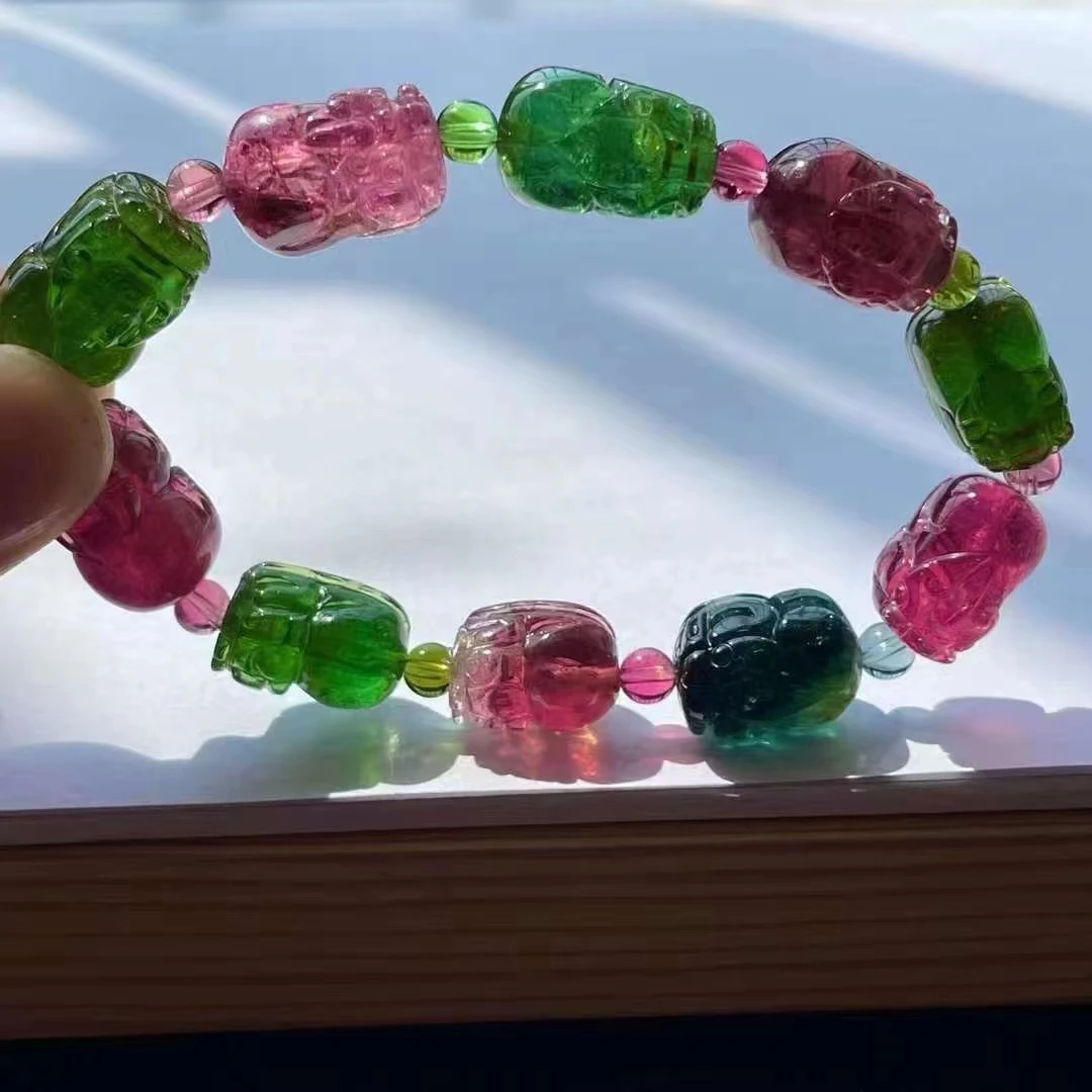 Natural Colorful Tourmaline Clear Beads Bracelet Pi Xiu Carved Brazil 16*10*9mm Rainbow Candy Tourmaline Women Men AAAAAAA
Natural Colorful Tourmaline Clear Beads Bracelet Pi Xiu Carved Brazil 16*10*9mm Rainbow Candy Tourmaline Women Men AAAAAAA