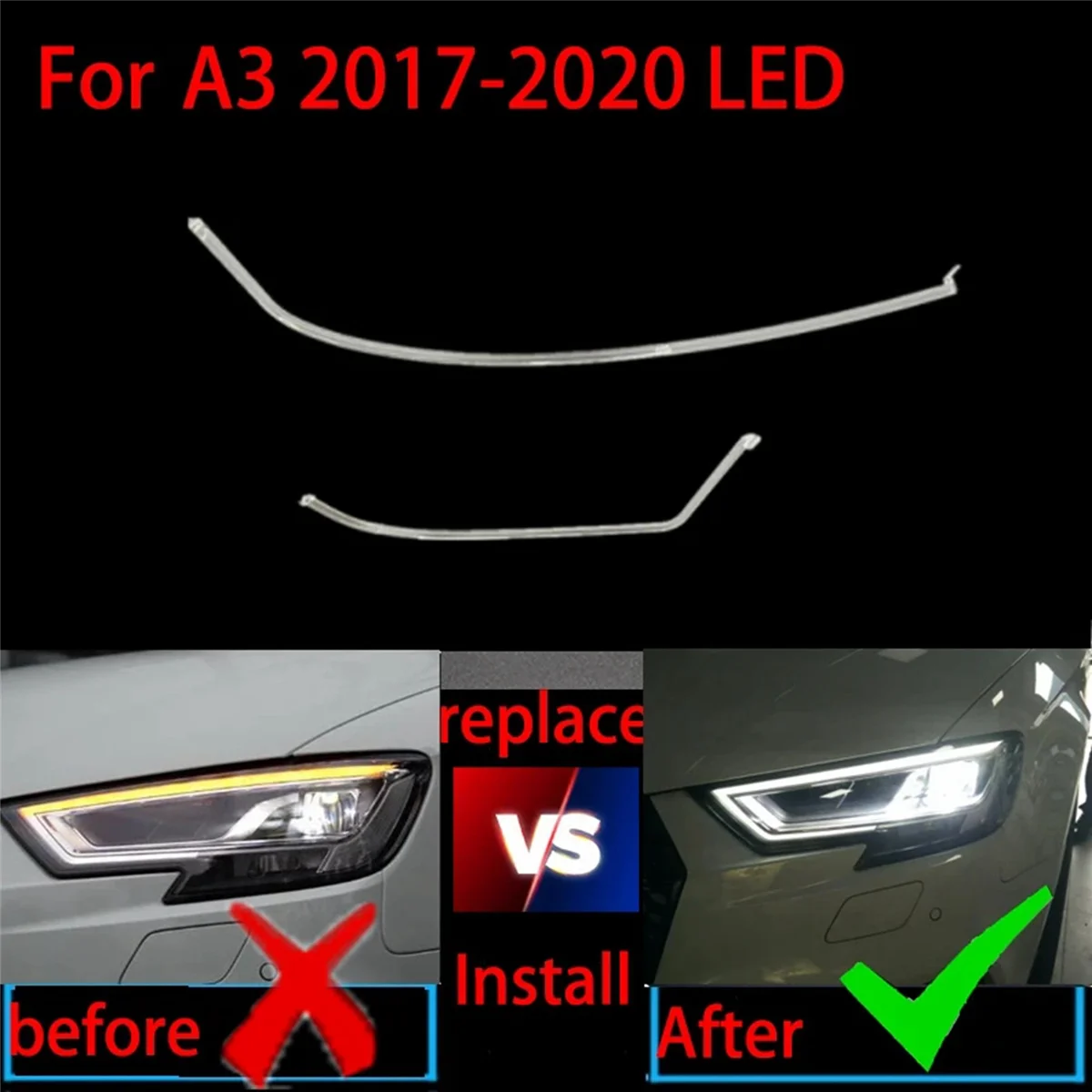 

Для A3 S3 светодиодный 2016-2018 DRL Передняя фара головного света Лампа для дневных ходовых огней лампа для автомобиля строка для правой стороны