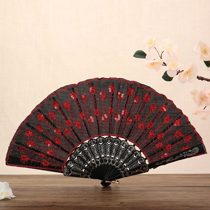 New 1Pc Folding Fan Christmas Dance Fan Peacock Pattern Folding Hand Held Embroidered Sequin Wedding Gift Fan Home Decoration 
New 1Pc Folding Fan Christmas Dance Fan Peacock Pattern Folding Hand Held Embroidered Sequin Wedding Gift Fan Home Decoration