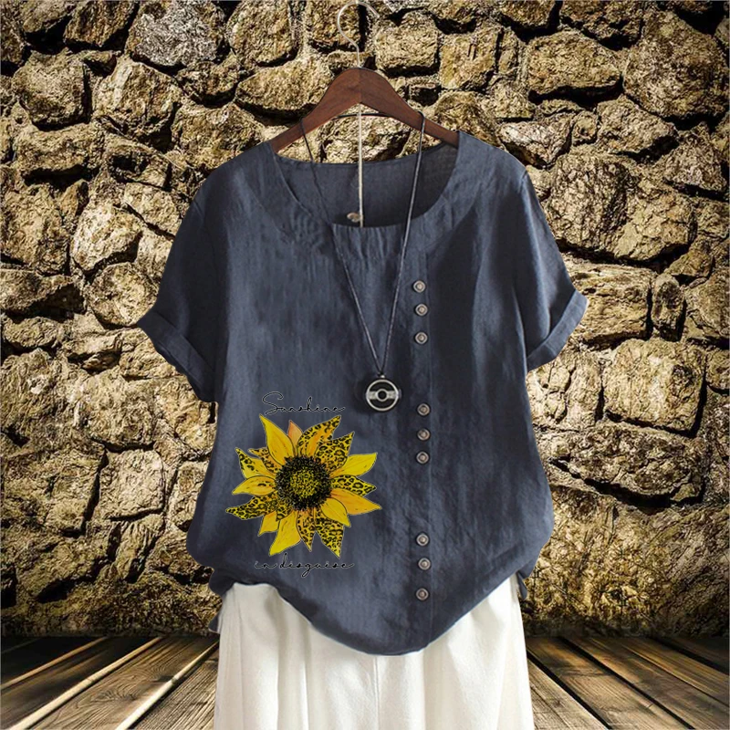Lady's Elegant Loose T Shirt Top for Women O Neck Plus Size Cotton Linen XS-5XL Casual Style Printed Short Sleeve in Summer
Lady's Elegant Loose T Shirt Top for Women O Neck Plus Size Cotton Linen XS-5XL Casual Style Printed Short Sleeve in Summer