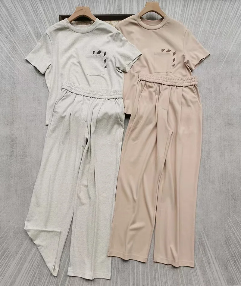

2022 Casual Style Imported Cotton Beads Embellished Wide Leg Flare Pants Tracksuit