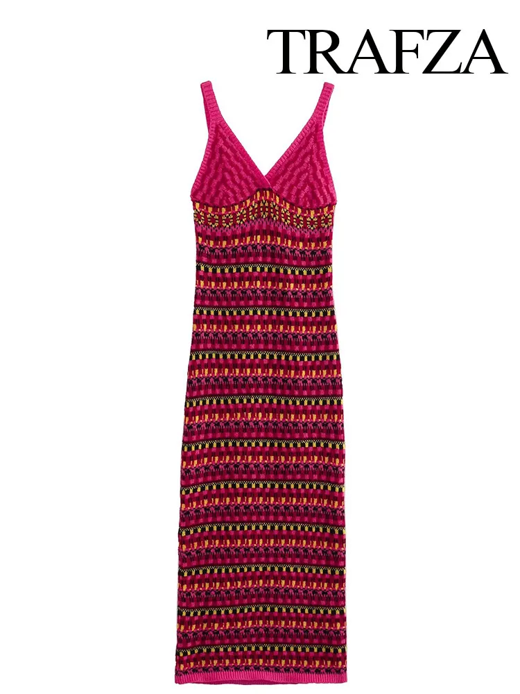 TRAFZA Fashion Elegant Women's Stripe Slim Mid Length Dresses Woman Sexy V-Neck Backless Holiday Style Knitted Suspender Dress
TRAFZA Fashion Elegant Women's Stripe Slim Mid Length Dresses Woman Sexy V-Neck Backless Holiday Style Knitted Suspender Dress