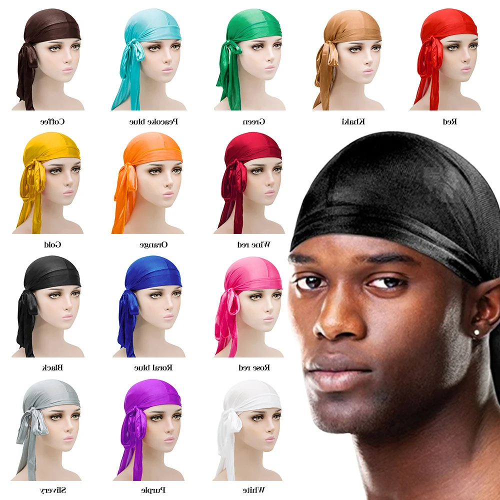 

1pcs Men's Silky Durags Bandanas Turban Hat Wigs Doo Satin Durag Biker Headwear Headband Du-Rag Hair Accessories