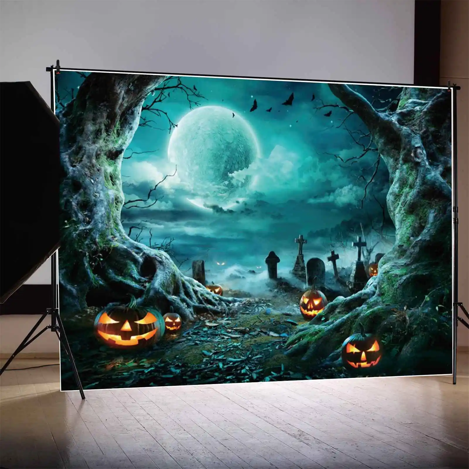 MOON.QG Photo Backdrop Blue Forest Cross Tombstone Halloween Party Background Children Moon Pumpkin Light Cemetery Decorations
MOON.QG Photo Backdrop Blue Forest Cross Tombstone Halloween Party Background Children Moon Pumpkin Light Cemetery Decorations