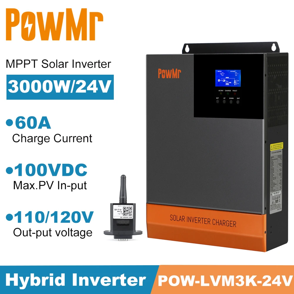 

3000W 24V Built-in MPPT 60A Charger Pure Sine Wave Solar Inverter with 110V 120V AC Input and Max PV 100Vdc New Design Inversor