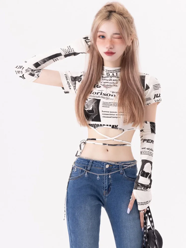 sweet Long Sleeve T Shirt Autumn Newspaper Character Bandage Short Tees Fashion Sexy Korena Women Tops High Street VE6L
sweet Long Sleeve T Shirt Autumn Newspaper Character Bandage Short Tees Fashion Sexy Korena Women Tops High Street VE6L