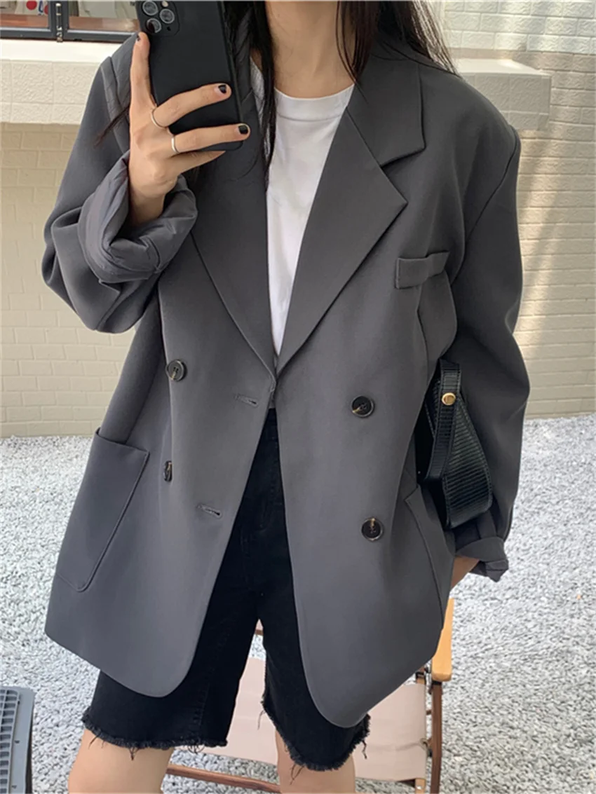 

HziriP Oversize Vintage Blazers Women 2022 Autumn Office Lady Hot Elegant Casual All Match Streetwear Loose Work Wear Coats