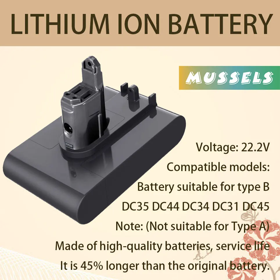 22.2V B type battery replacement battery DC31 DC34 DC45 animal cordless handheld vacuum cleaner (only for B type)
22.2V B type battery replacement battery DC31 DC34 DC45 animal cordless handheld vacuum cleaner (only for B type)