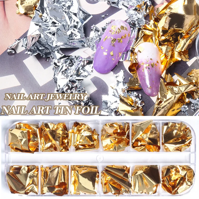 12 Grids Gold Silver Irregular Aluminum Foil Paper Nail Art Sticker Glitter DIY Manicure UV Gel Polish Nail Decoration Tools
12 Grids Gold Silver Irregular Aluminum Foil Paper Nail Art Sticker Glitter DIY Manicure UV Gel Polish Nail Decoration Tools
