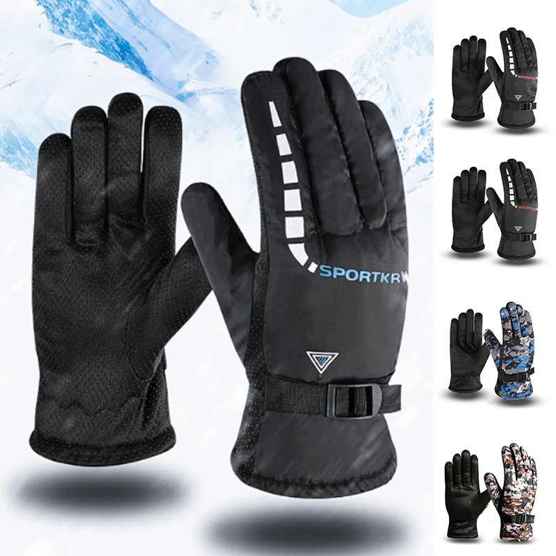 

Men Women Ski Gloves Adjustable Buckle Thickened Anti-skid Full Finger Mitten Outdoor Sport Cycling Gloves Thermal Fleece Gloves