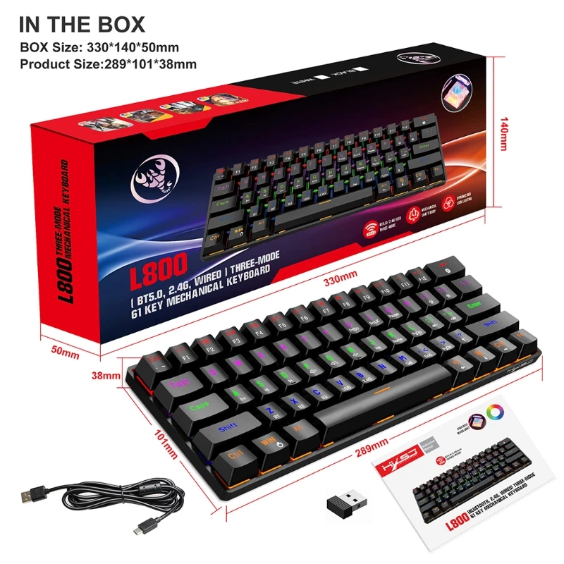 60% Compact Wired /2.4G Bluetooth-compatible 5.0 Mechanical Keyboard RGB Backlit
60% Compact Wired /2.4G Bluetooth-compatible 5.0 Mechanical Keyboard RGB Backlit
