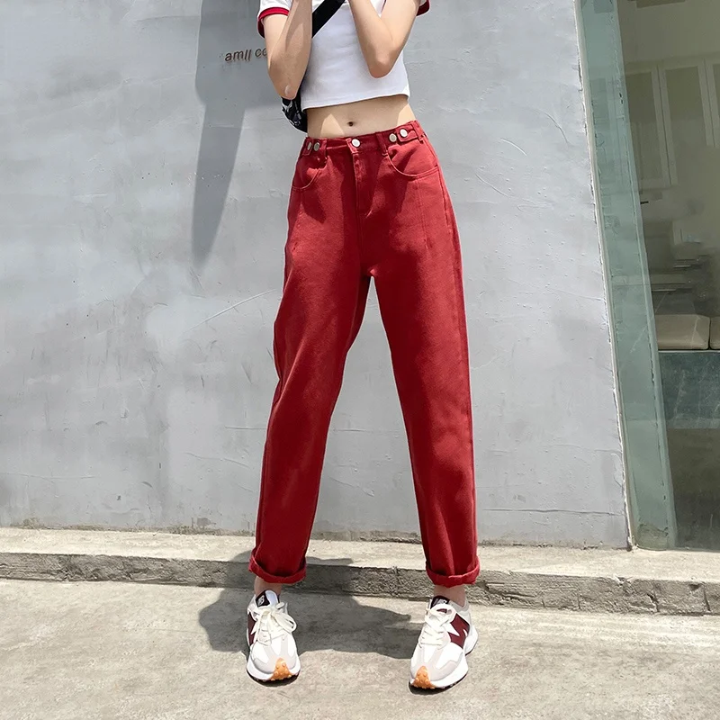 Korean Fashion Women's Jeans Red Green Khaki Black White Loose High Waist Casual Simple Female Harlan Denim Pants
Korean Fashion Women's Jeans Red Green Khaki Black White Loose High Waist Casual Simple Female Harlan Denim Pants