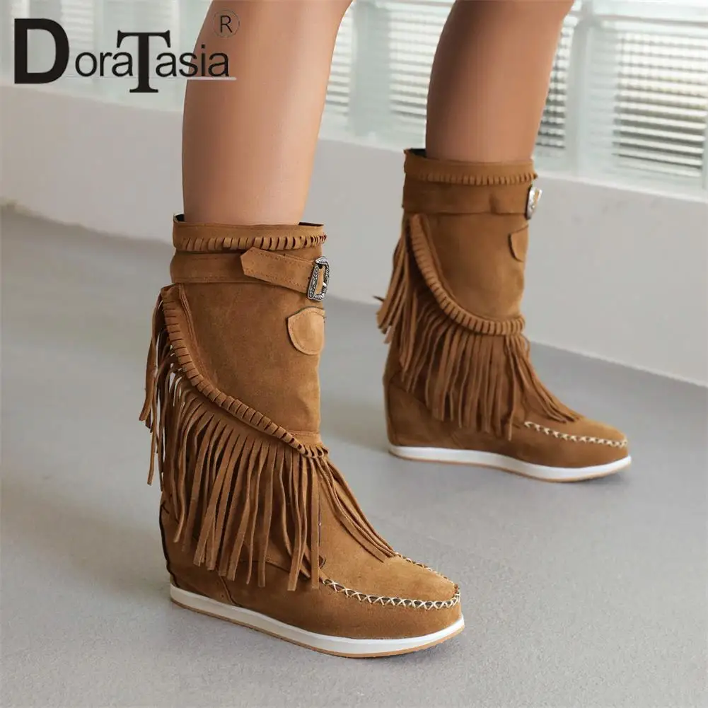 

DORATASIA Big Size 34-43 Brand New Ladies Fringe Boots Fashion Height Increasing women's Boots Casual Platform Shoes Woman
