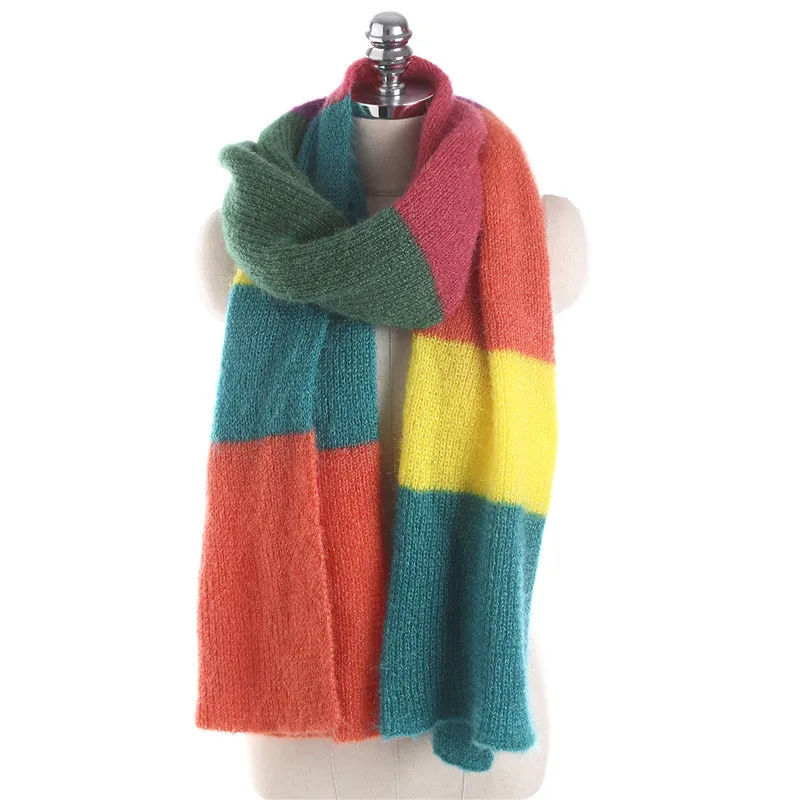 Autumn and winter colorful striped wool scarf European and American rainbow color matching striped scarf Bib female
Autumn and winter colorful striped wool scarf European and American rainbow color matching striped scarf Bib female
