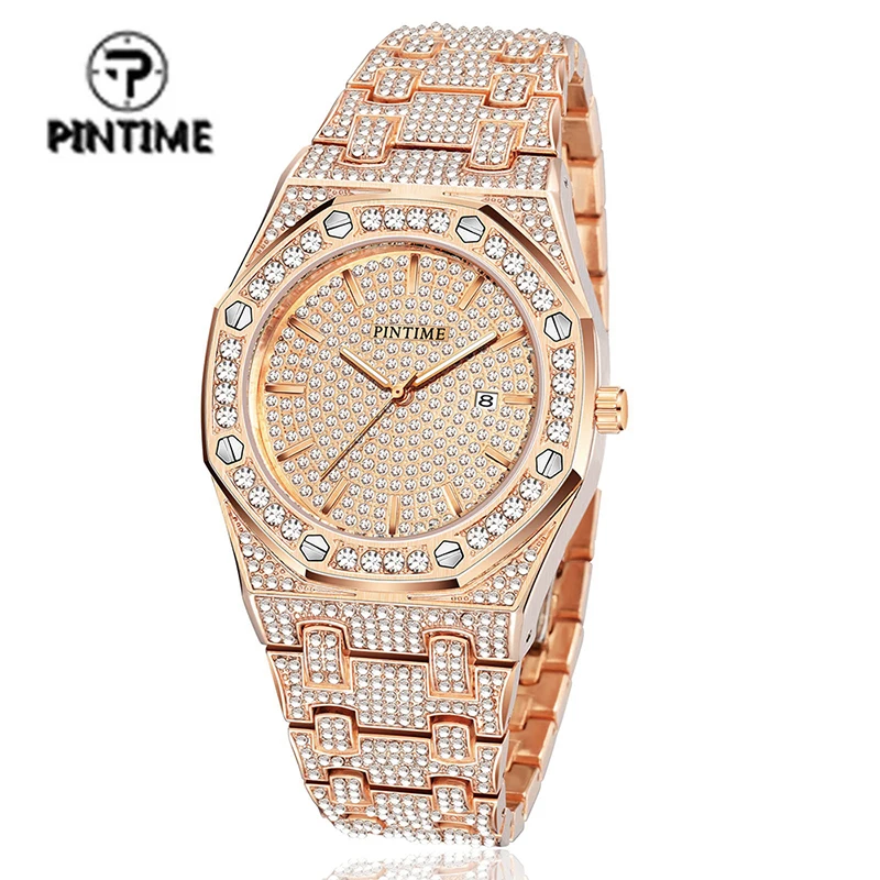 PINTIME Men Iced Out Watches Luxury Full Diamond Gold Stainless Steel Quartz Wristwatches Clock for men Gift Relogio Masculino
PINTIME Men Iced Out Watches Luxury Full Diamond Gold Stainless Steel Quartz Wristwatches Clock for men Gift Relogio Masculino