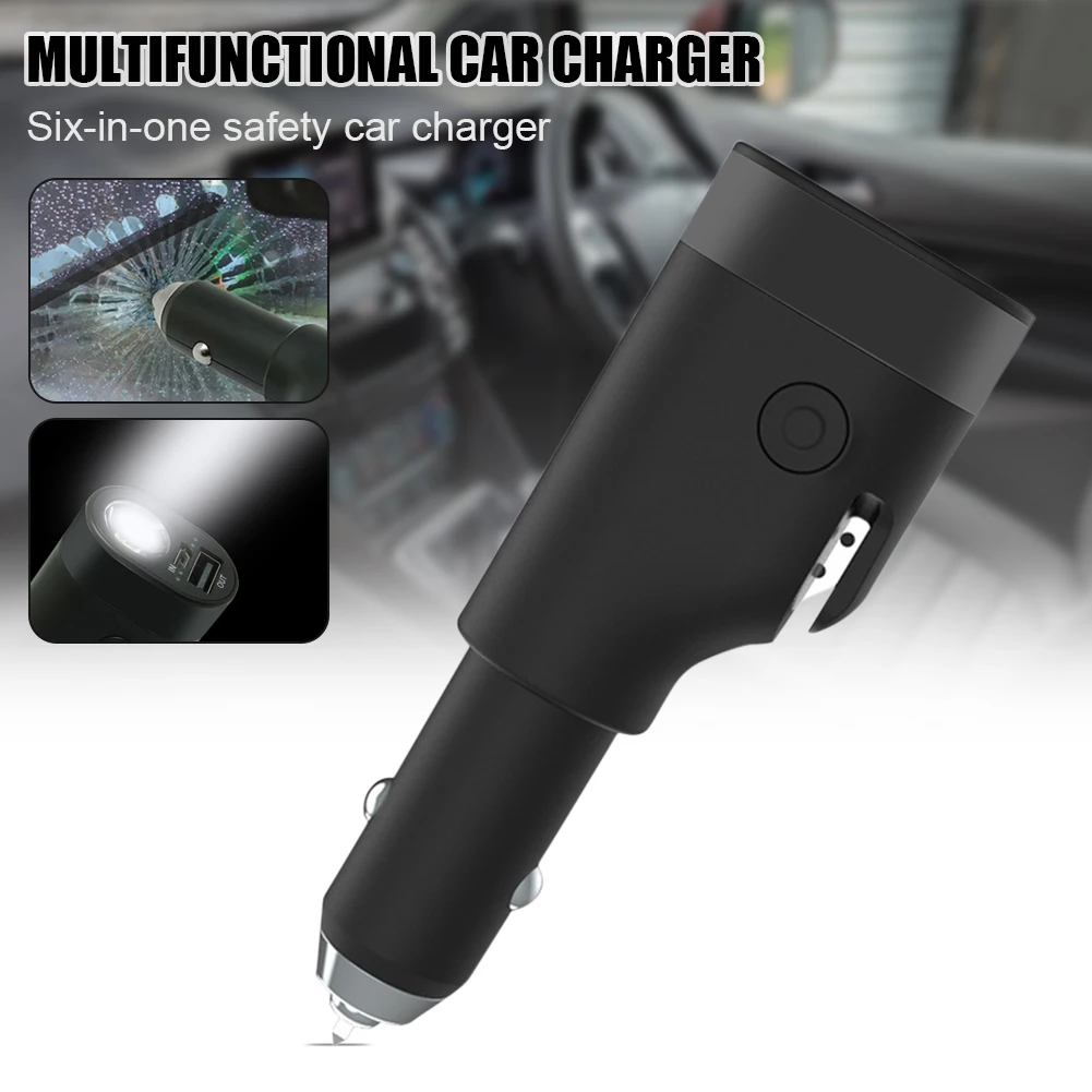 6 In 1 Car Charger Adapter Fast Charging with LED Flashlight Emergency Window Breaker Belt Cutter Multi-function Phone Charger
6 In 1 Car Charger Adapter Fast Charging with LED Flashlight Emergency Window Breaker Belt Cutter Multi-function Phone Charger