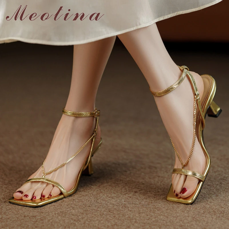 Сандалии Meotina женские из натуральной кожи, босоножки с ремешком на щиколотке, на тонком высоком каблуке, с цепочкой и пряжкой, модная летняя обувь, золотистые
Сандалии Meotina женские из натуральной кожи, босоножки с ремешком на щиколотке, на тонком высоком каблуке, с цепочкой и пряжкой, модная летняя обувь, золотистые