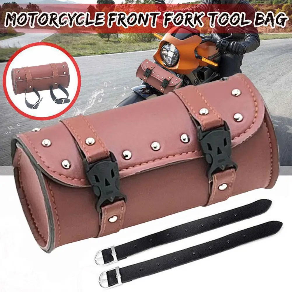 

Brown Universal Motorcycle Handlebar Bag Durable Waterproof Bag Large Saddlebags Capacity Pocket Holder Storage Leather Too T8C9