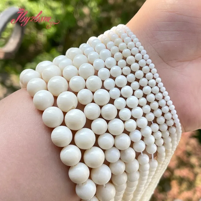 

2.3.4.6.8mm Round Smooth White Coral Stone Spacer Beads for DIY Necklace Bracelet Ring Earring Charms Jewelry Making Strand 15"