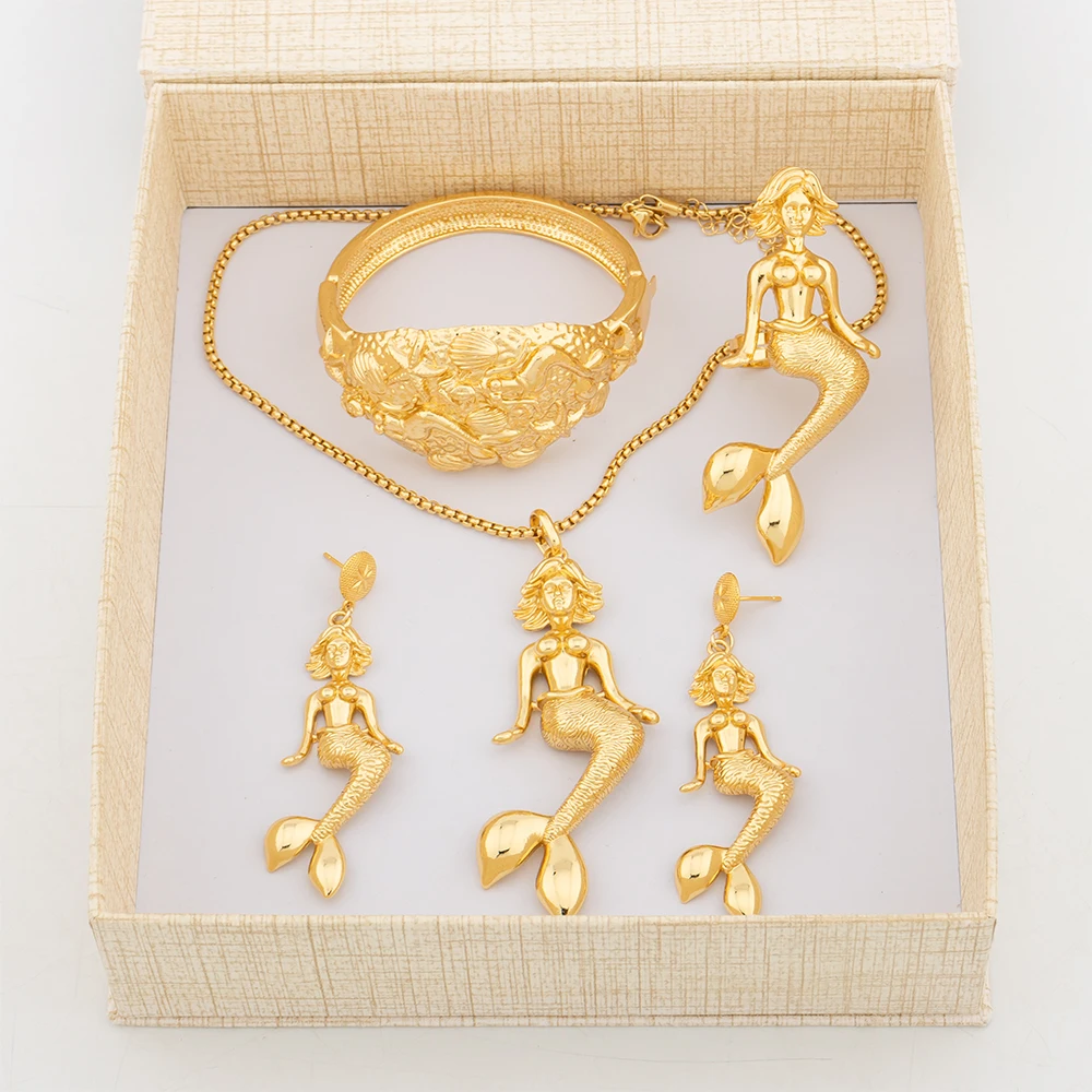 YM Mermaid Jewelry Set with Gift Box Necklace For Women Gold Plated Pendant Earrings Luxury Wedding Party Bangle Adjustable Ring
YM Mermaid Jewelry Set with Gift Box Necklace For Women Gold Plated Pendant Earrings Luxury Wedding Party Bangle Adjustable Ring