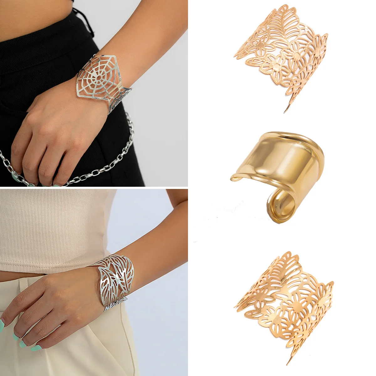 Trendy Hollow Wide Cuff Bracelet Leaf Flower Shape Opening Gold Color Big Bangle for Women Jewelry Fashion Punk Ladies 2023 New
Trendy Hollow Wide Cuff Bracelet Leaf Flower Shape Opening Gold Color Big Bangle for Women Jewelry Fashion Punk Ladies 2023 New