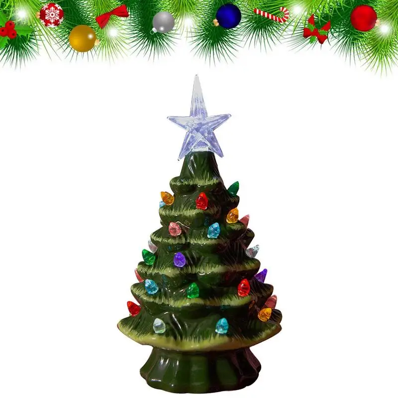 

Керамическая Рождественская елка, предварительно светящееся оформление, праздничное украшение 18,8 см/7,4 дюйма, освещенный праздничный центральный элемент с
