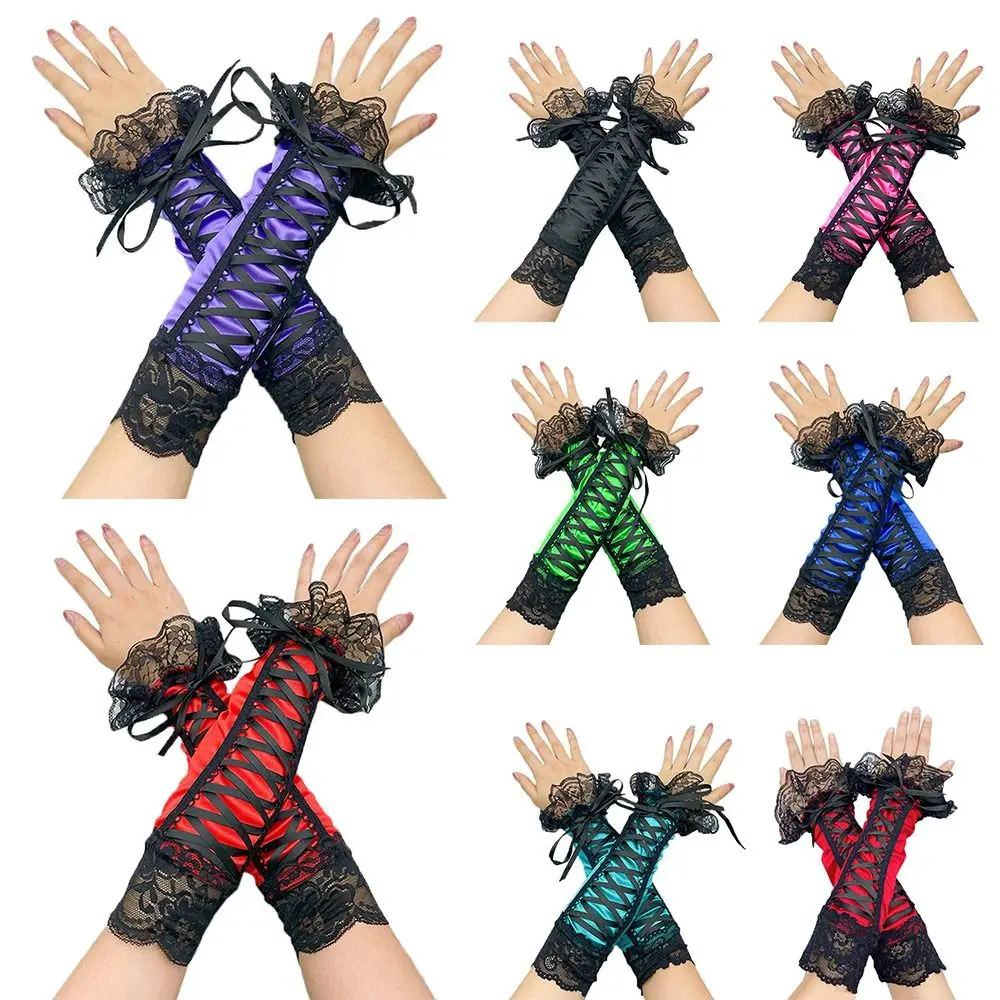 Женская этикетка Goth, длинные кружевные перчатки с лентой без пальцев, длинные перчатки для косплея, сетчатые перчатки 
Женская этикетка Goth, длинные кружевные перчатки с лентой без пальцев, длинные перчатки для косплея, сетчатые перчатки