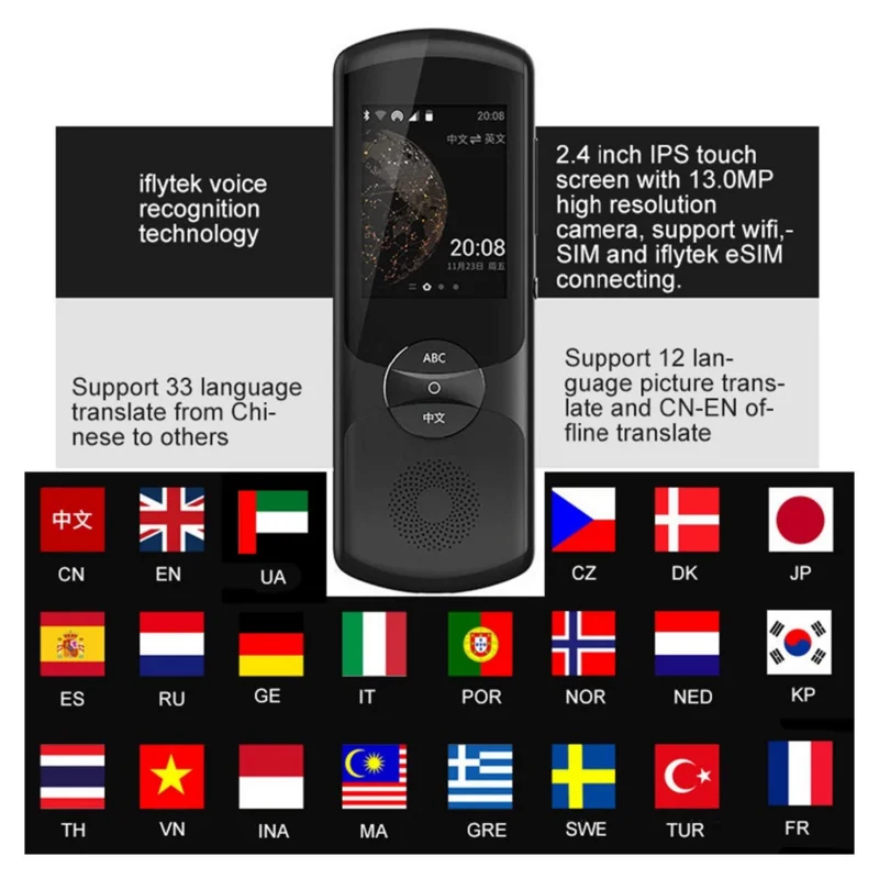 

iFLYTEK 2.0 Translator Voice real-time Languages Instant Translator Voice with 13Mp Camera Xiaoyi 2.0 AI Instant Voice Traductor