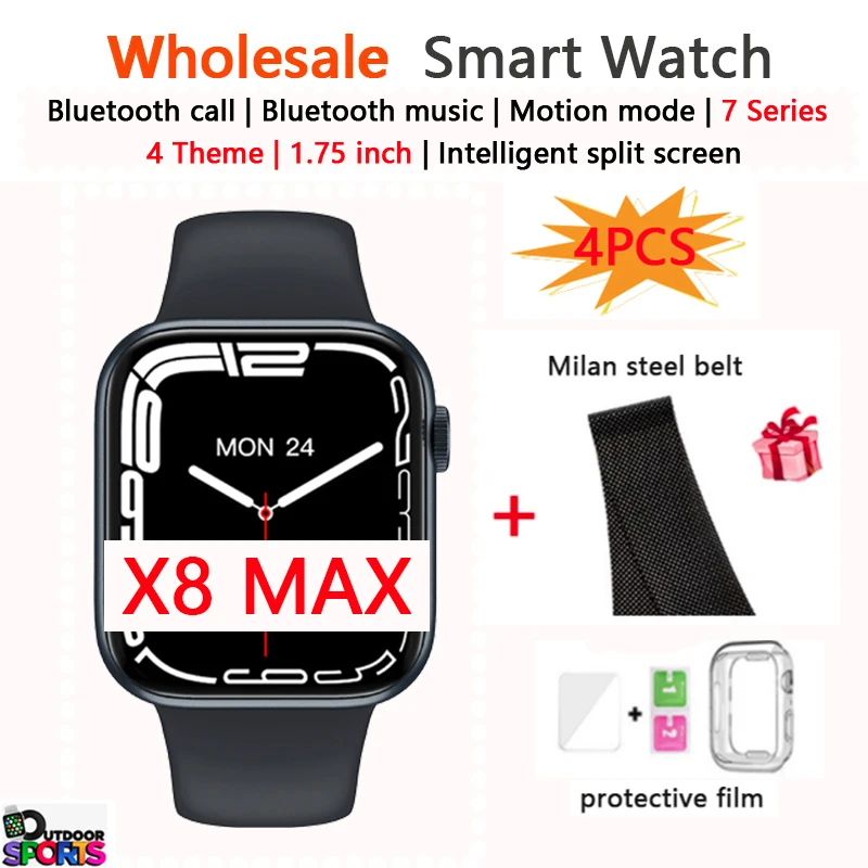 4PCS X8 Max Wholesale smart watch x8 max Smart Watch 1.75inch Dialing Bluetooth Music Sports Sleep Monitoring Heart-rate PK HW16
4PCS X8 Max Wholesale smart watch x8 max Smart Watch 1.75inch Dialing Bluetooth Music Sports Sleep Monitoring Heart-rate PK HW16