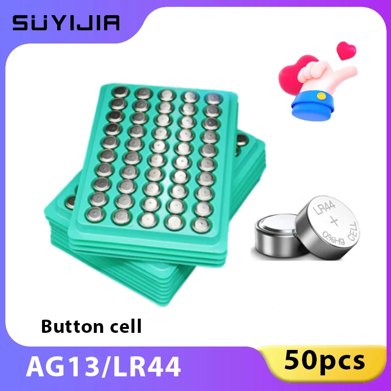 

50pcs LR44 AG13 L1154 357 SR44 1.55V Alkaline Button Battery for Watches Toys and Electronics Hearing Aid Calculator Stopwatch