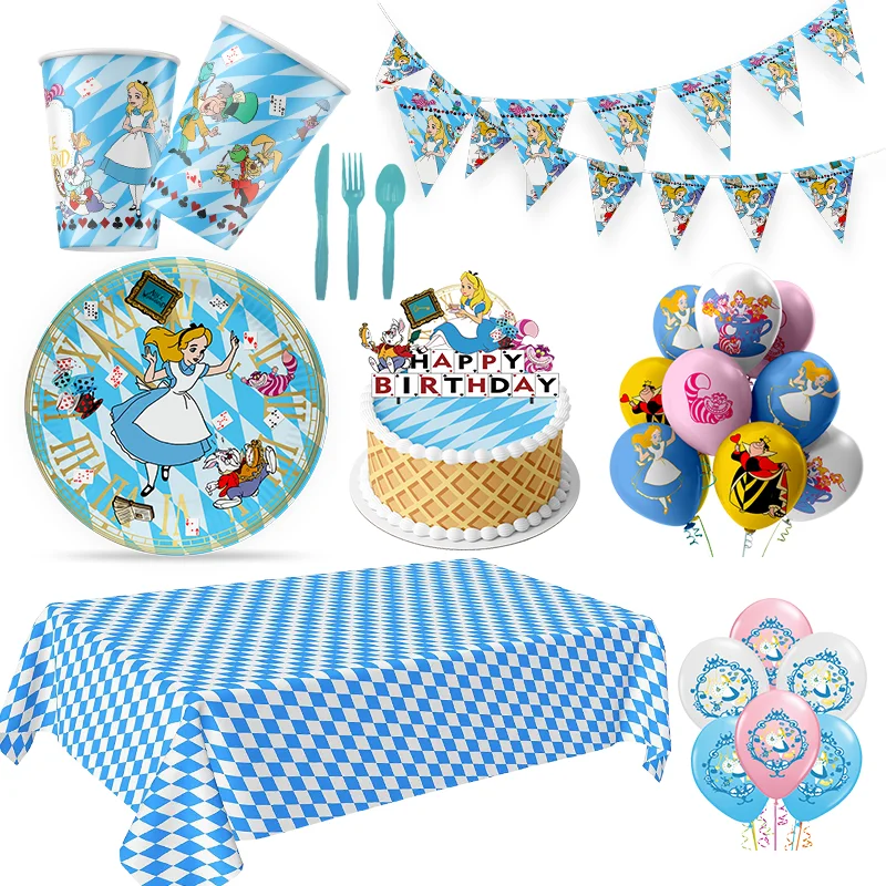 

Alice In Wonderland Theme Birthday Party Decoration Baby Shower Cosplay Happy Birthday Gift Cake Topper Kid Balloons Tableware