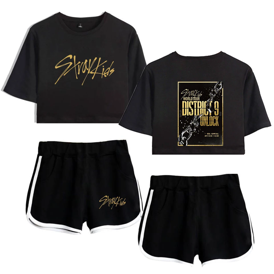 Stray Kids Their World Tour District 9 Unlock Short Sleeve Shorts+lovely T-shirts Dew navel Pretty Girl suits Two Piece Set
Stray Kids Their World Tour District 9 Unlock Short Sleeve Shorts+lovely T-shirts Dew navel Pretty Girl suits Two Piece Set