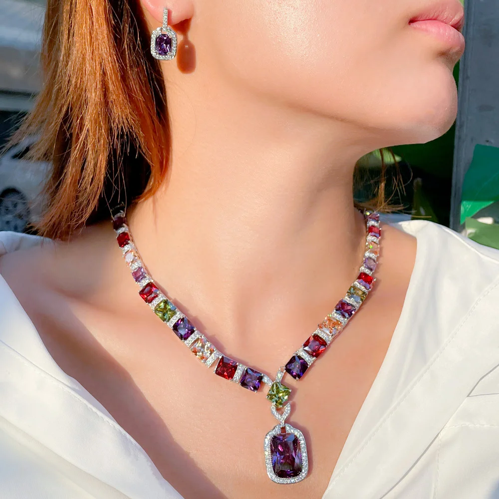 Multi Color Purple Cubic Zirconia Big Square Drop Luxury Wedding Bridal Necklace Earrings Costume Jewelry Set T569
Multi Color Purple Cubic Zirconia Big Square Drop Luxury Wedding Bridal Necklace Earrings Costume Jewelry Set T569