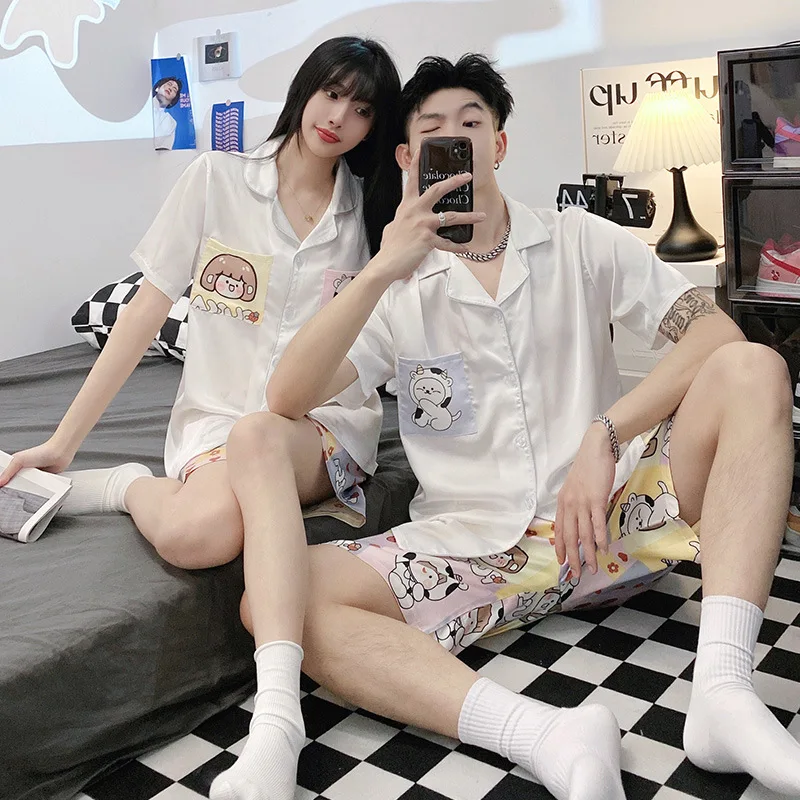 Summer Couples Pajamas Sets Women Men Sleepwear Cartoon Bear Pyjamas Suits Korean Boy Girl Casual Silk Cloth Home Wear Lovers
Summer Couples Pajamas Sets Women Men Sleepwear Cartoon Bear Pyjamas Suits Korean Boy Girl Casual Silk Cloth Home Wear Lovers