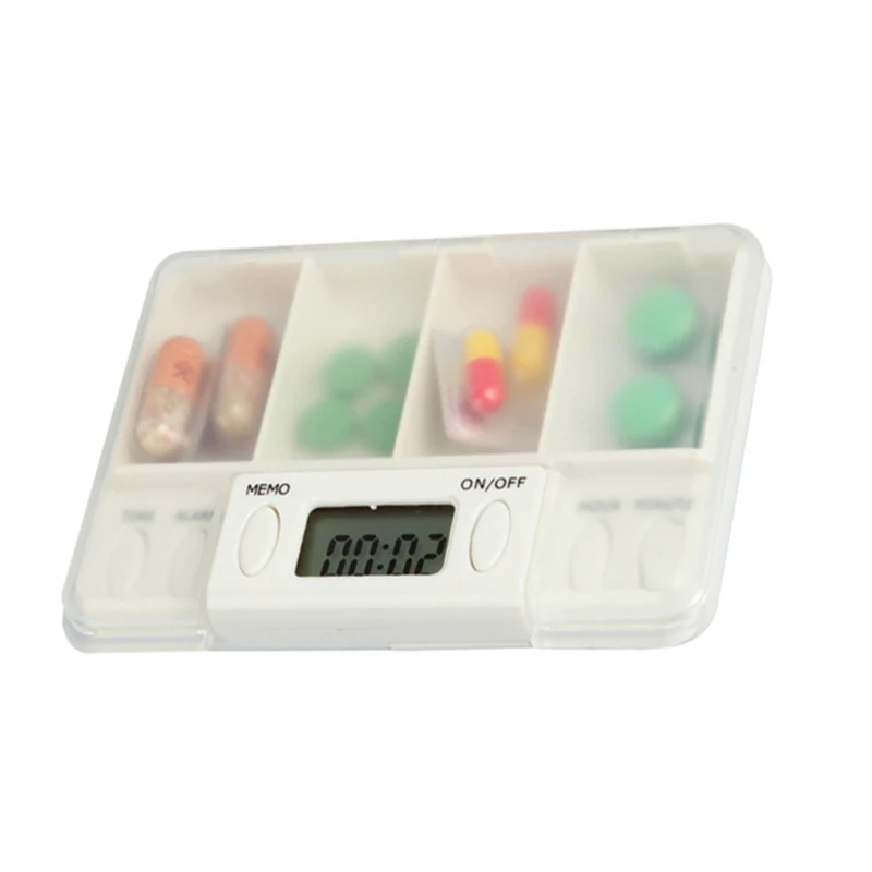 

4 Grid Intelligent Plastic Storage Box Electronic Timing Reminder Medicine Box Alarm Timer Pills Desk Organizer Pill Container 4