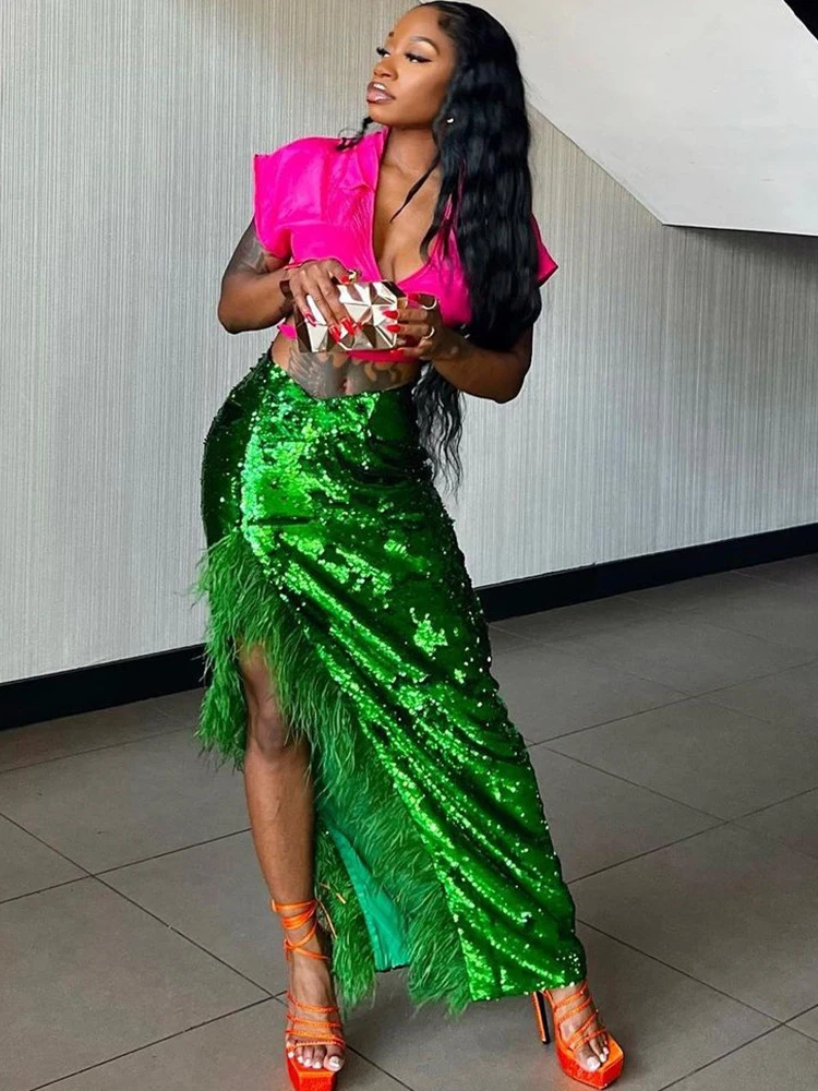 Feathers Length Skirts For Women Sequins Sexy Split Wrap Skirts Summer 2022 Shinny Night Club Street Style Clothing New Fashion
Feathers Length Skirts For Women Sequins Sexy Split Wrap Skirts Summer 2022 Shinny Night Club Street Style Clothing New Fashion