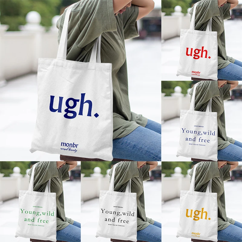 Женские сумки в наличии Ugh Stamp, эстетичная Холщовая Сумка-тоут, складная многоразовая сумка для покупок через плечо для женщин 
Женские сумки в наличии Ugh Stamp, эстетичная Холщовая Сумка-тоут, складная многоразовая сумка для покупок через плечо для женщин