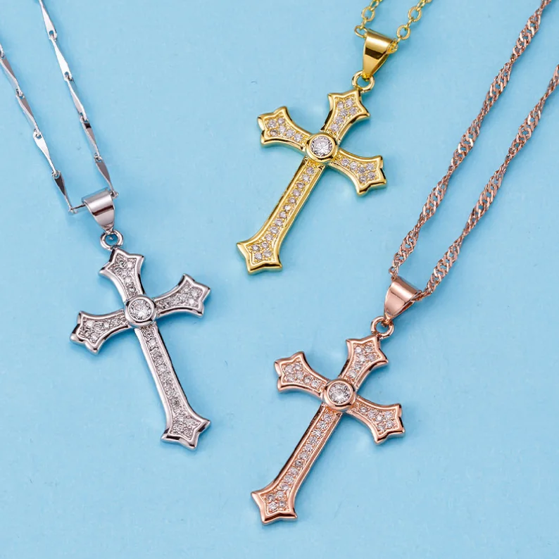 ANGLANG Fashionable Cross Pendants Gold&Silver Color Cubic Zirconia Jesus Cross Chain Necklace Jewelry for Men/Women Wholesale
ANGLANG Fashionable Cross Pendants Gold&Silver Color Cubic Zirconia Jesus Cross Chain Necklace Jewelry for Men/Women Wholesale